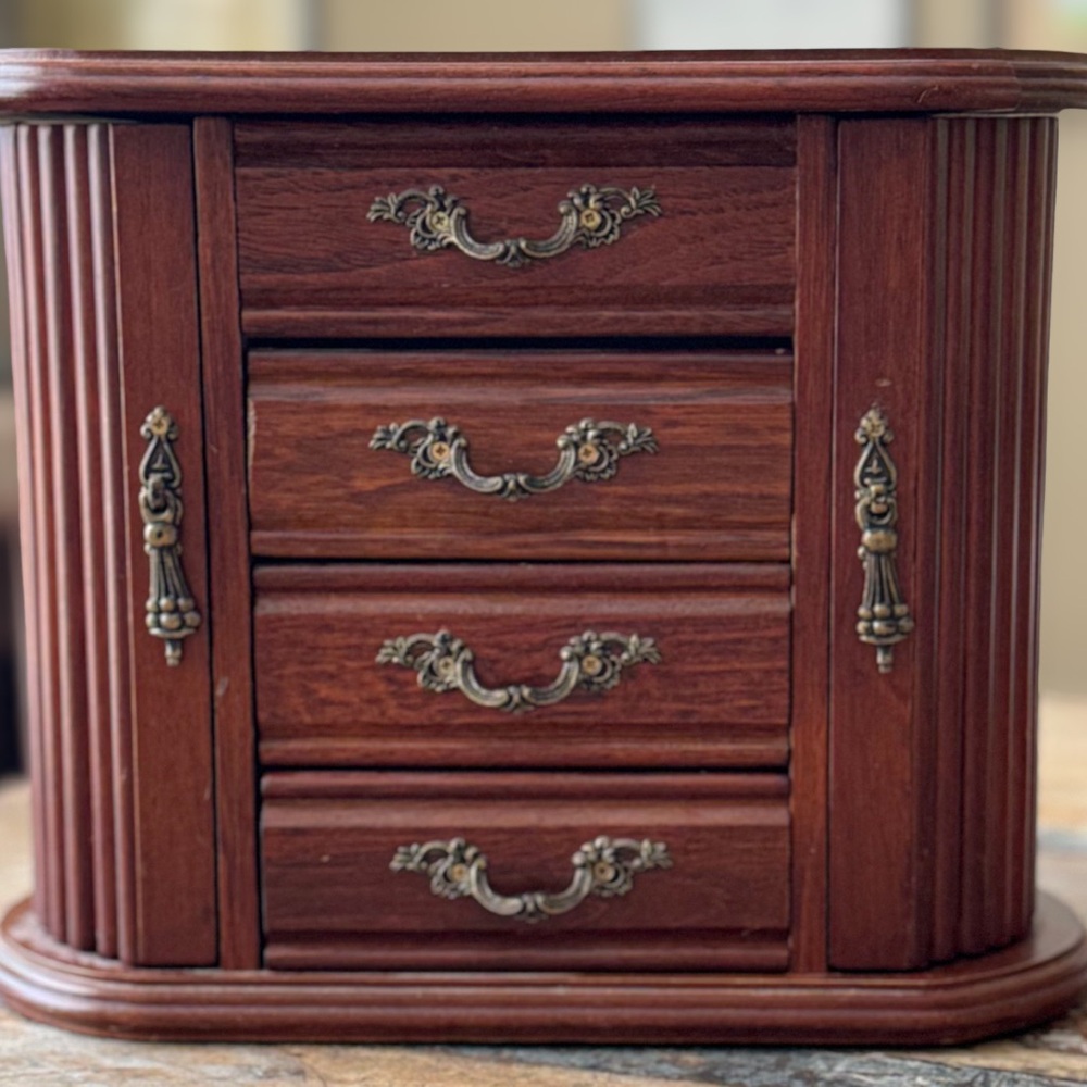 Wooden Jewelry Box with Brass Accents
